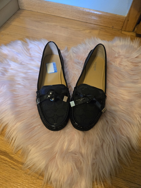 Coach Shoes - Coach Black Signature Patent Trim Loafers for Women